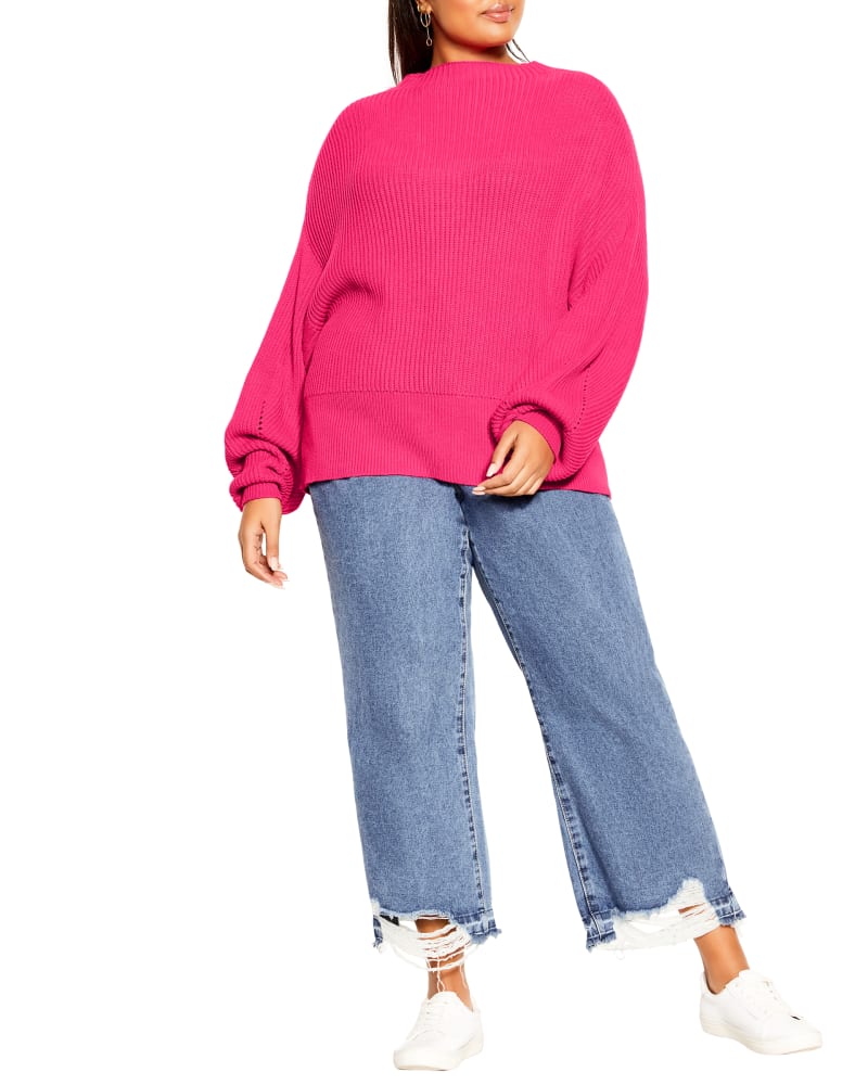 Front of a model wearing a size XXS JUMPER ANGEL SLV in Shock Pink by City Chic. | dia_product_style_image_id:252454